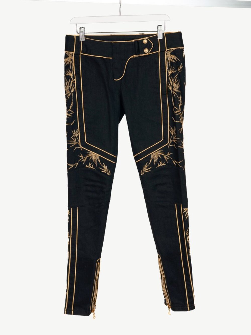 Balmain Black Embroidered Piped Riding-Style Jeans